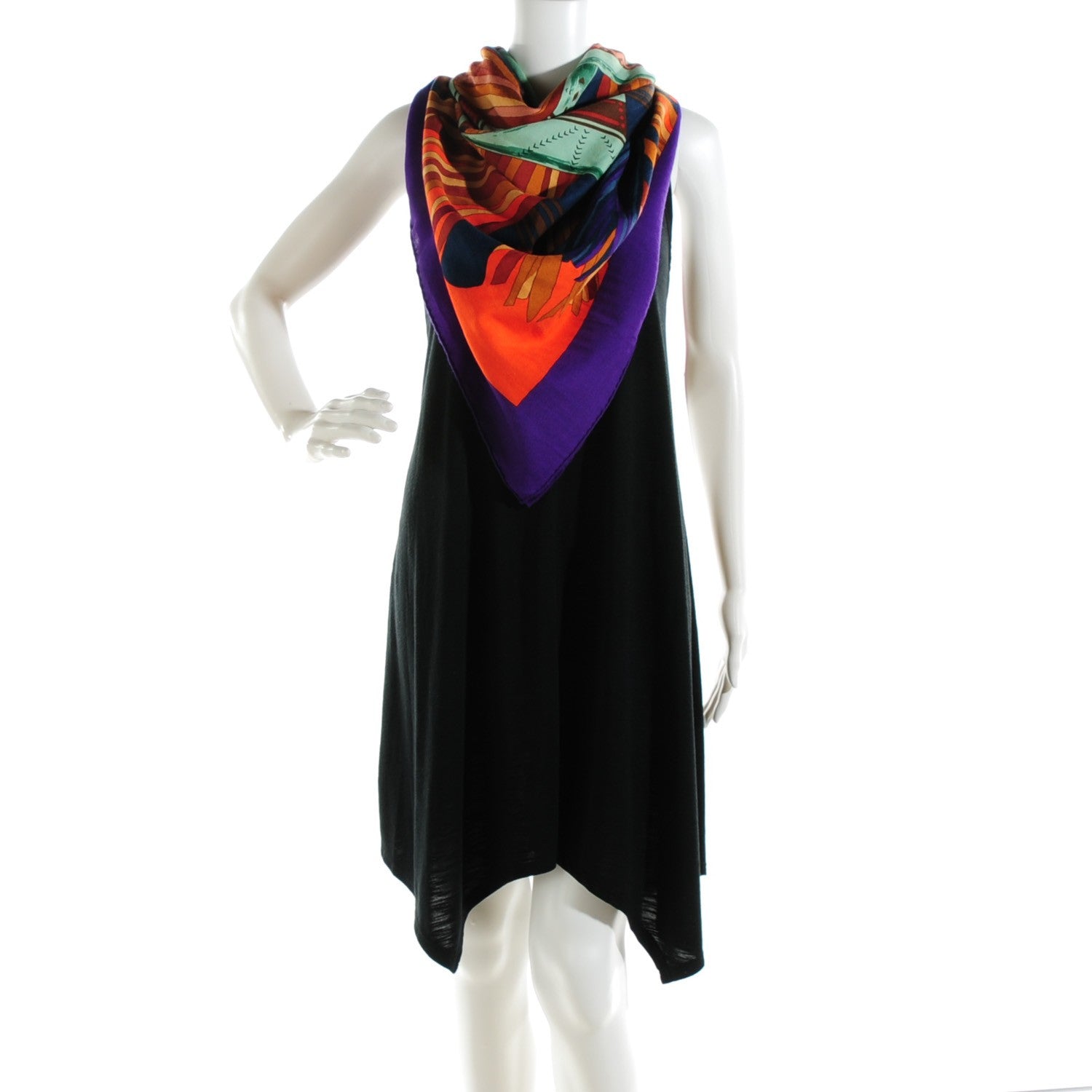 Hermes Cashmere Silk Cuirs Du Desert II Shawl 140 Violet Corail Vert Amande 3 of 6