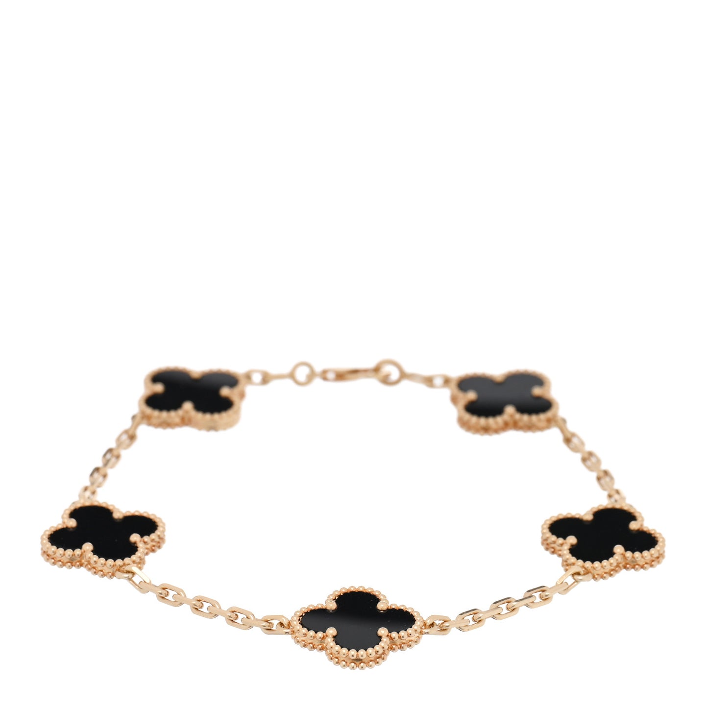 18K Yellow Gold Black Onyx 5 Motifs Vintage Alhambra Bracelet