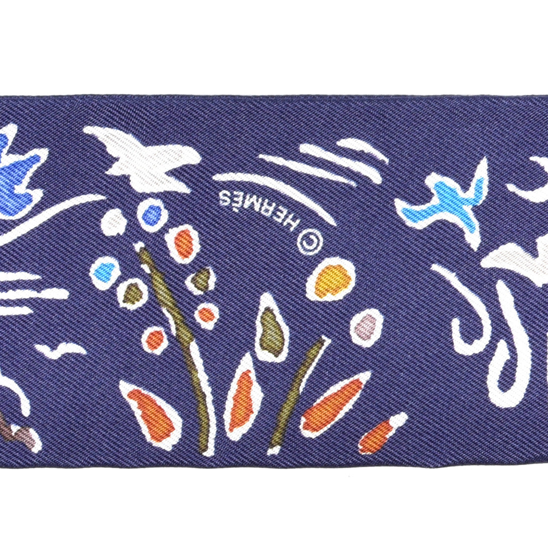 Hermes Silk Isola Di Primavera Twilly Marine Kaki White 3 of 4