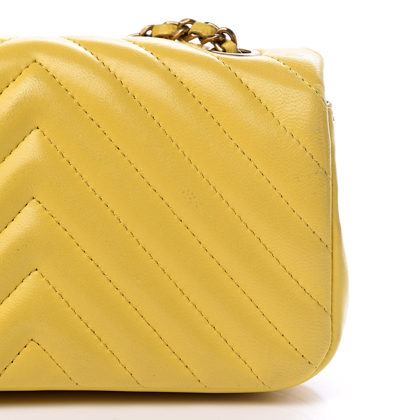 Lambskin Chevron Quilted Extra Mini Rectangular Flap Yellow