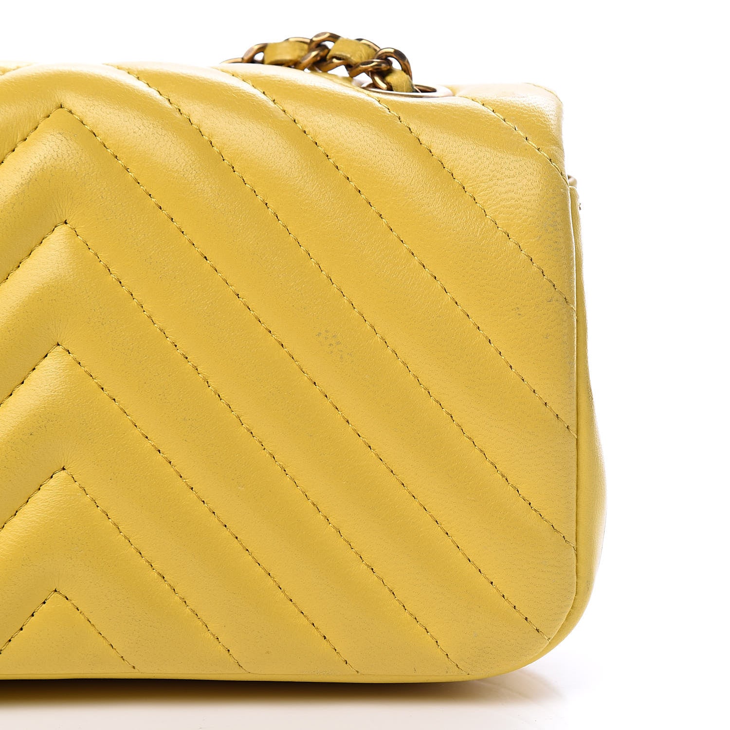 Chanel Lambskin Chevron Quilted Extra Mini Rectangular Flap Yellow 13 of 18