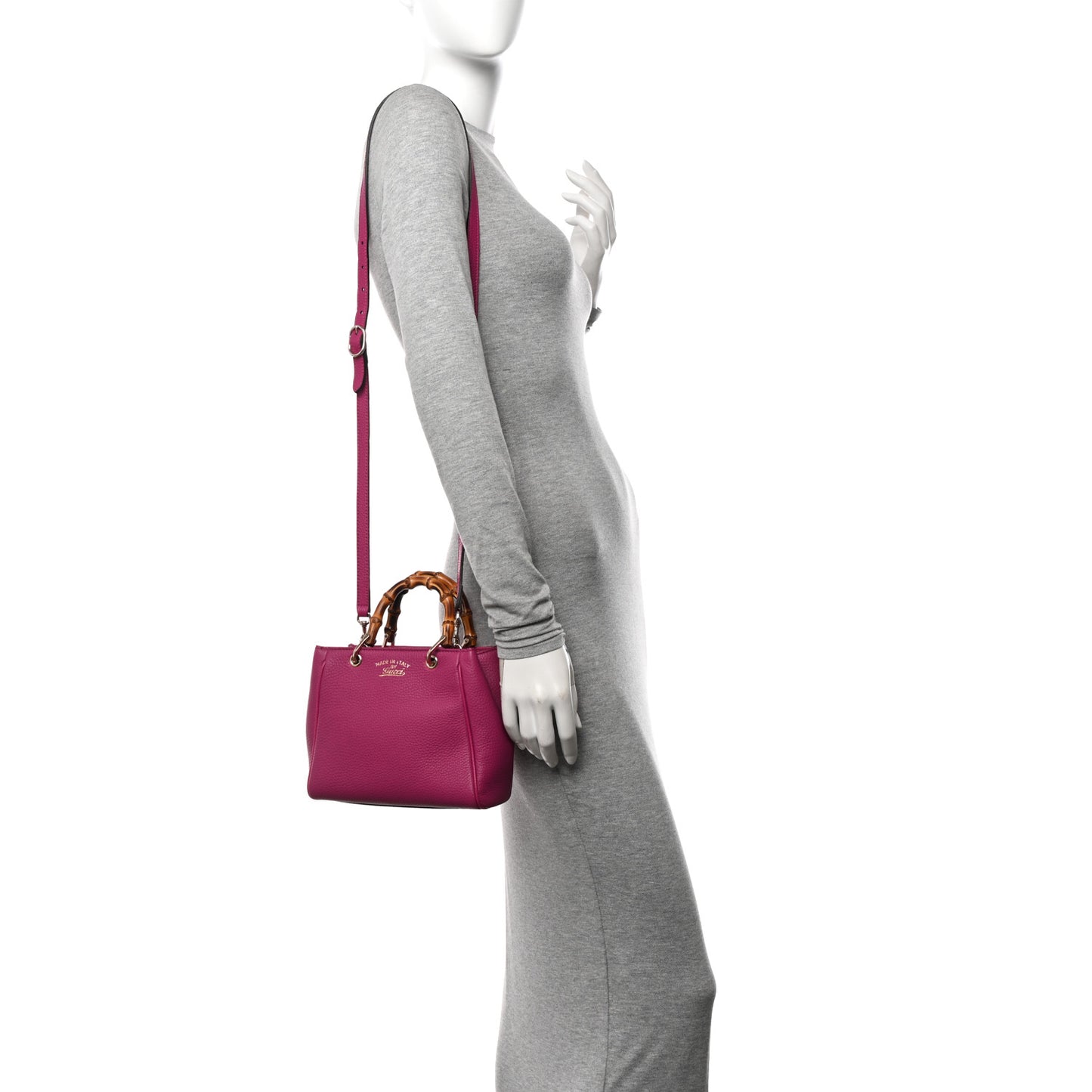 Calfskin Mini Bamboo Shopper Tote Bright Bougainvillea