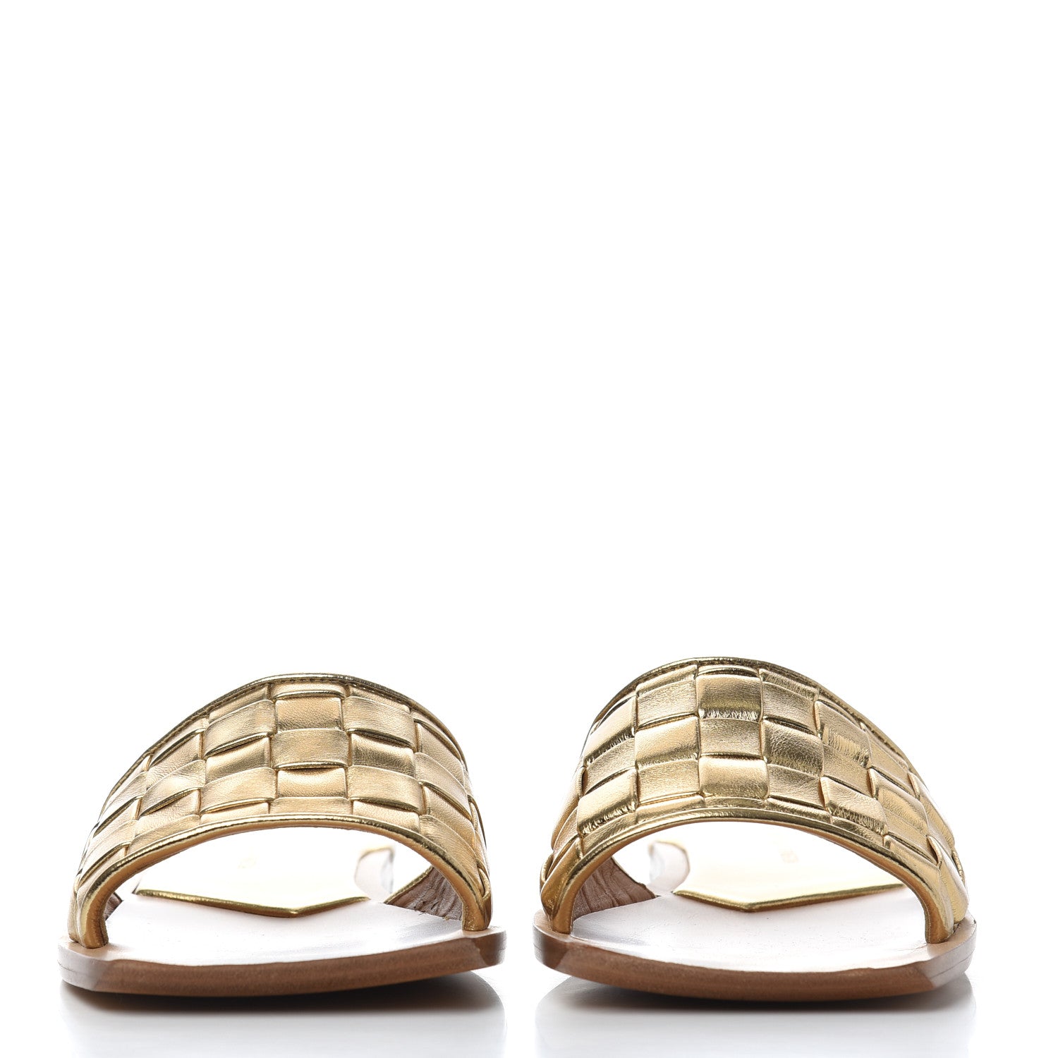Bottega Veneta Laminated Nappa Intrecciato Squared Toe Flat Sandals 36 Gold 2 of 15
