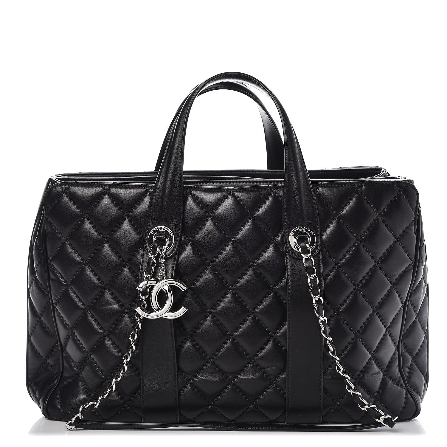 Chanel Lambskin Quilted Large Easy Carry Shopping Tote Black 1 of 12