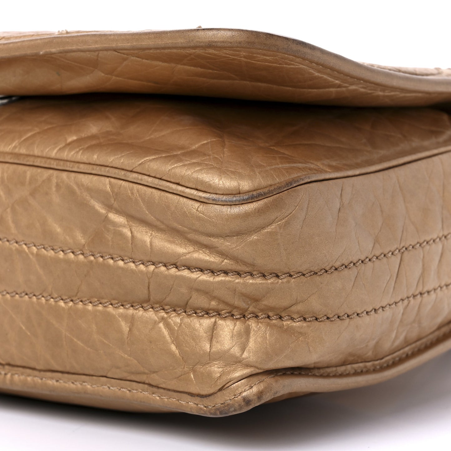 Aged Calfskin Quilted Vintage Ligne Messenger Flap Gold