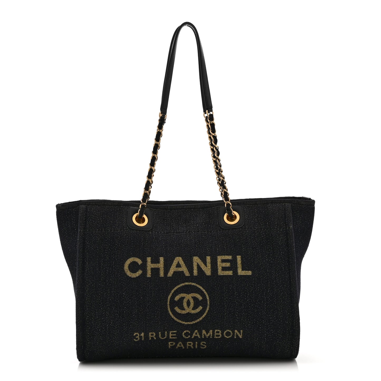 Lurex Canvas Small Deauville Tote Navy Blue Gold