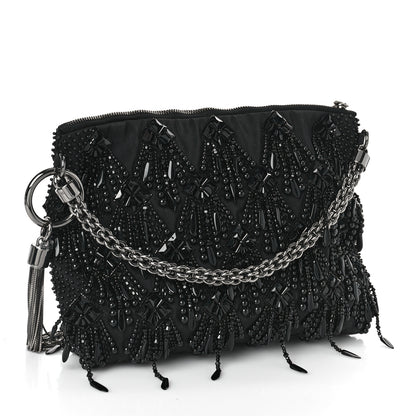 Jimmy Choo Satin Bead Embellished Callie Fringe Tassel Chain Evening Bag Black 3 of 8
