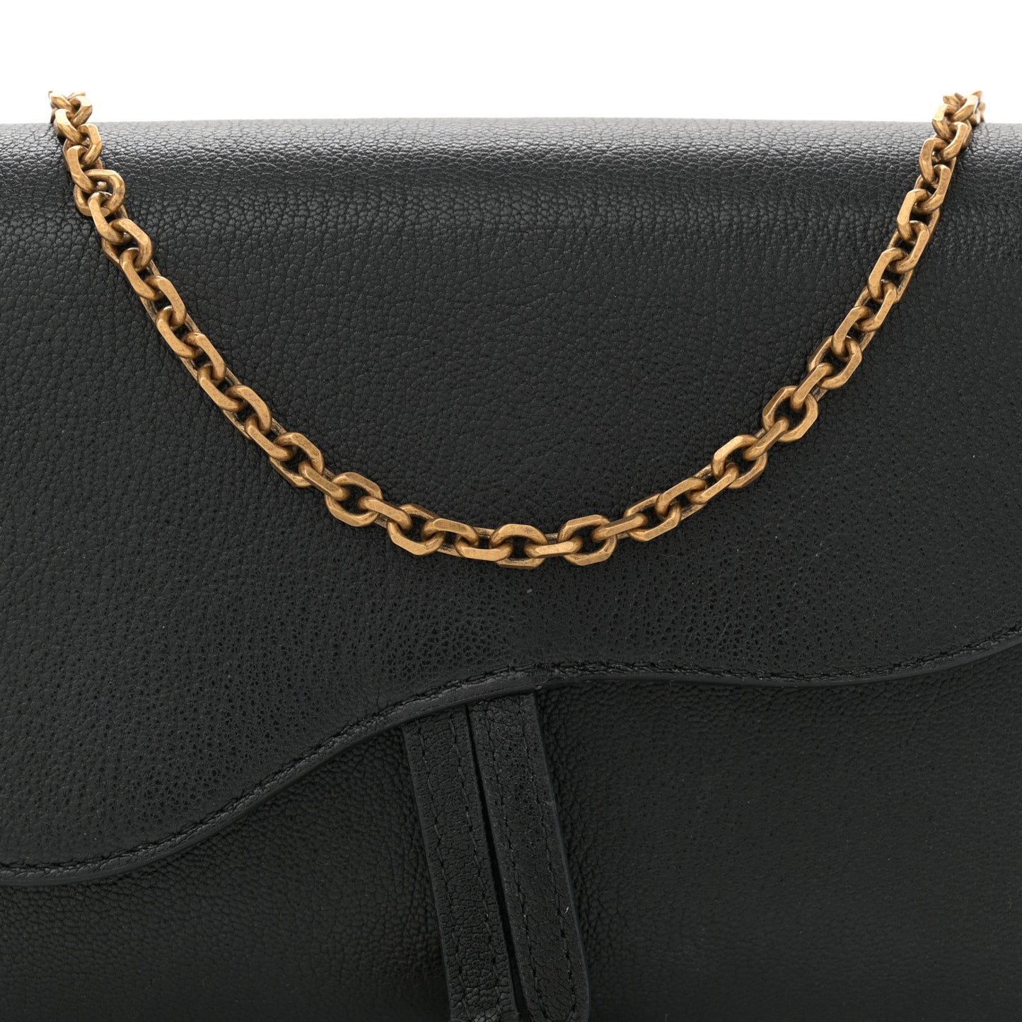 Goatskin Medium Saddle Pouch With Chain Black