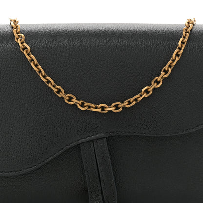 Christian Dior Goatskin Medium Saddle Pouch With Chain Black 7 of 11