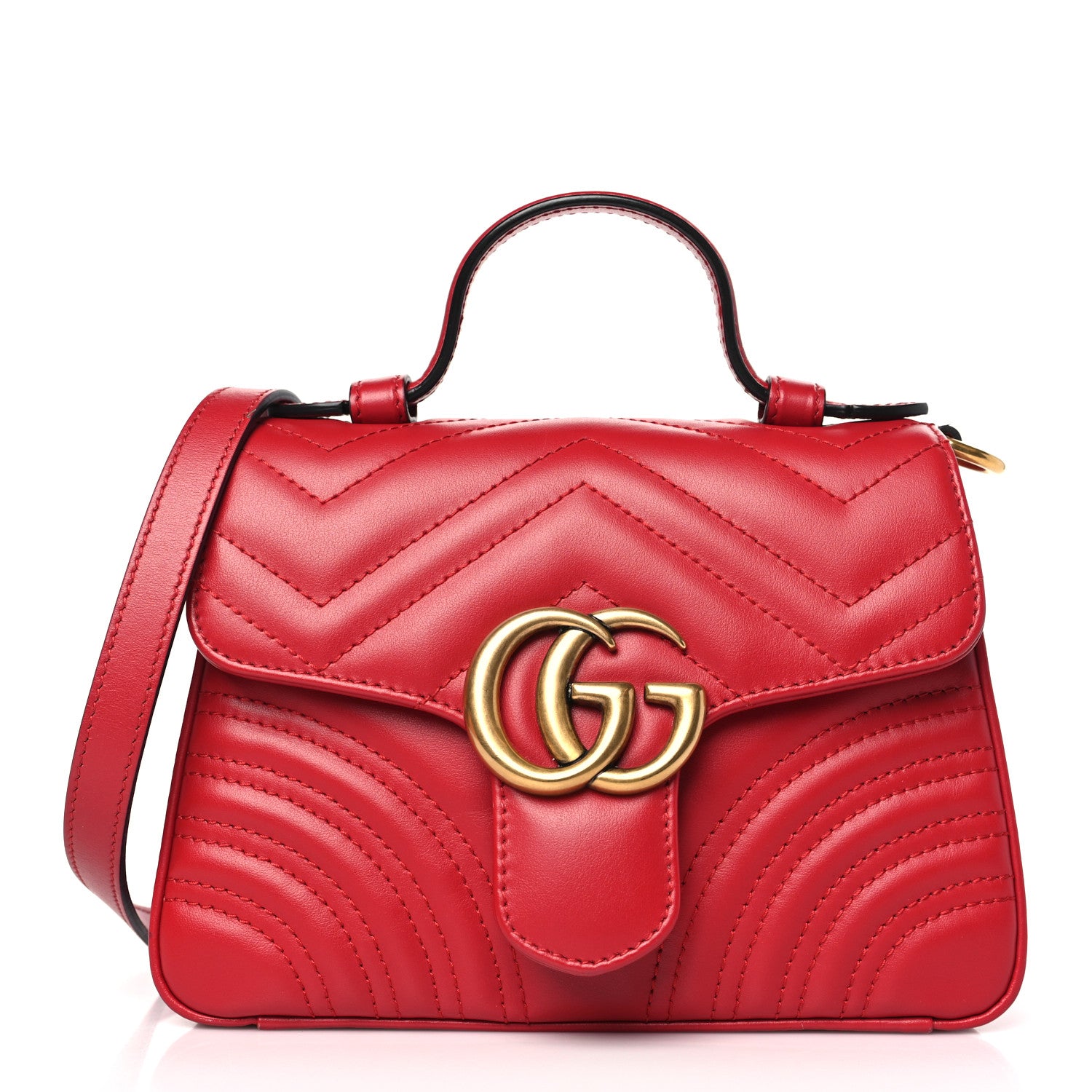 Gucci Calfskin Matelasse Mini GG Marmont Top Handle Shoulder Bag Hibiscus Red 1 of 11