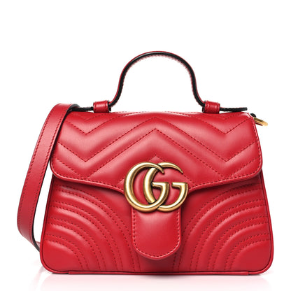 Gucci Calfskin Matelasse Mini GG Marmont Top Handle Shoulder Bag Hibiscus Red 1 of 11