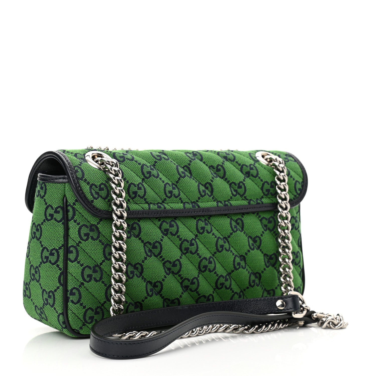 Gucci Monogram Multicolor Matelasse Diagonal Small GG Marmont Shoulder Bag Green Blue 3 of 10