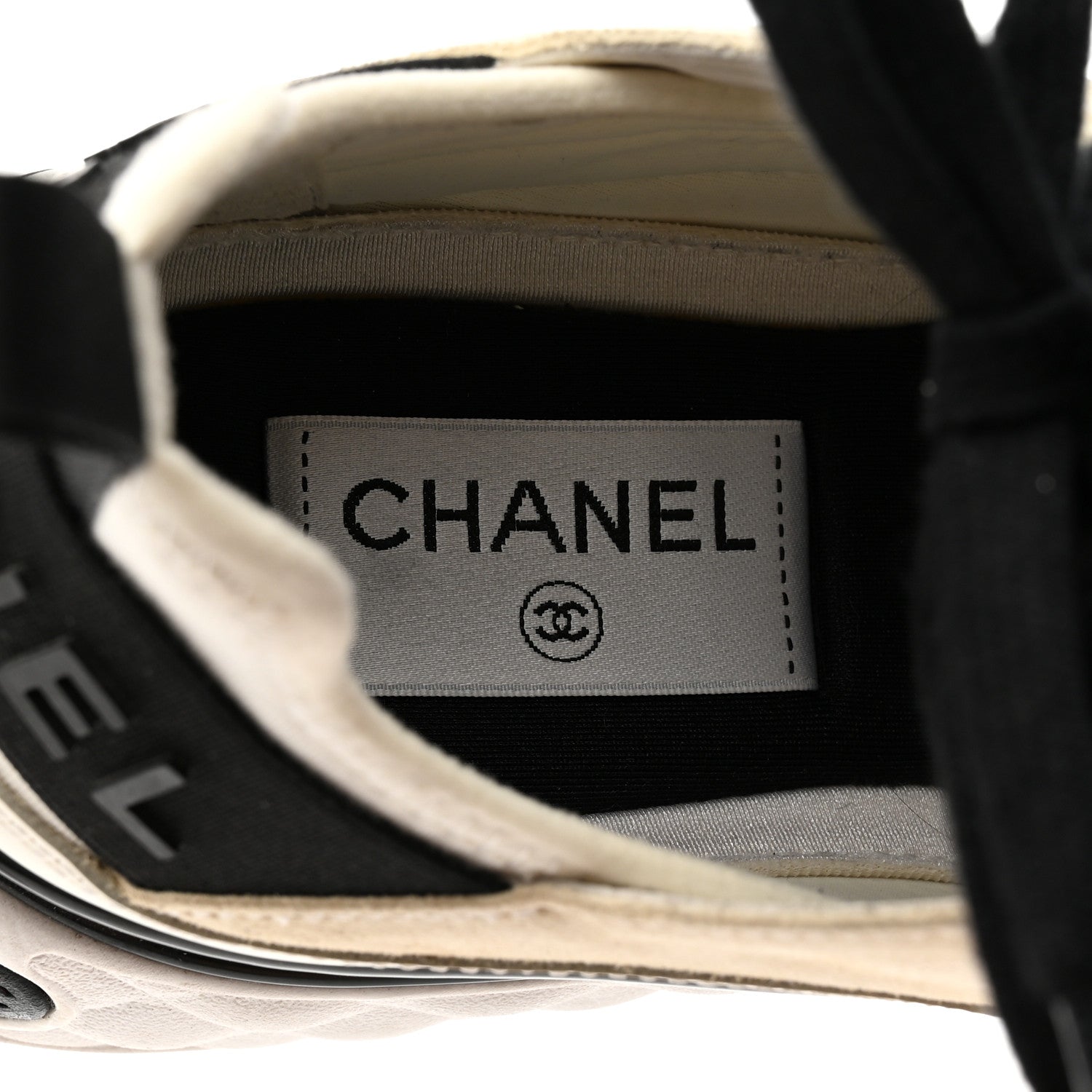 Chanel Fabric Calfskin Suede CC Sneakers 36.5 Ivory Black 5 of 9