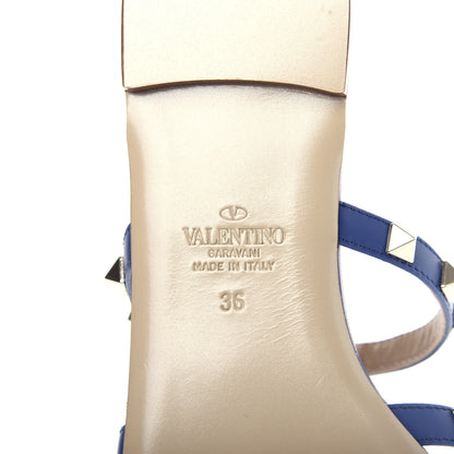 Valentino Garavani Calfskin Rockstud Caged Flat Slide Sandals 36 Blu Delft 9 of 11