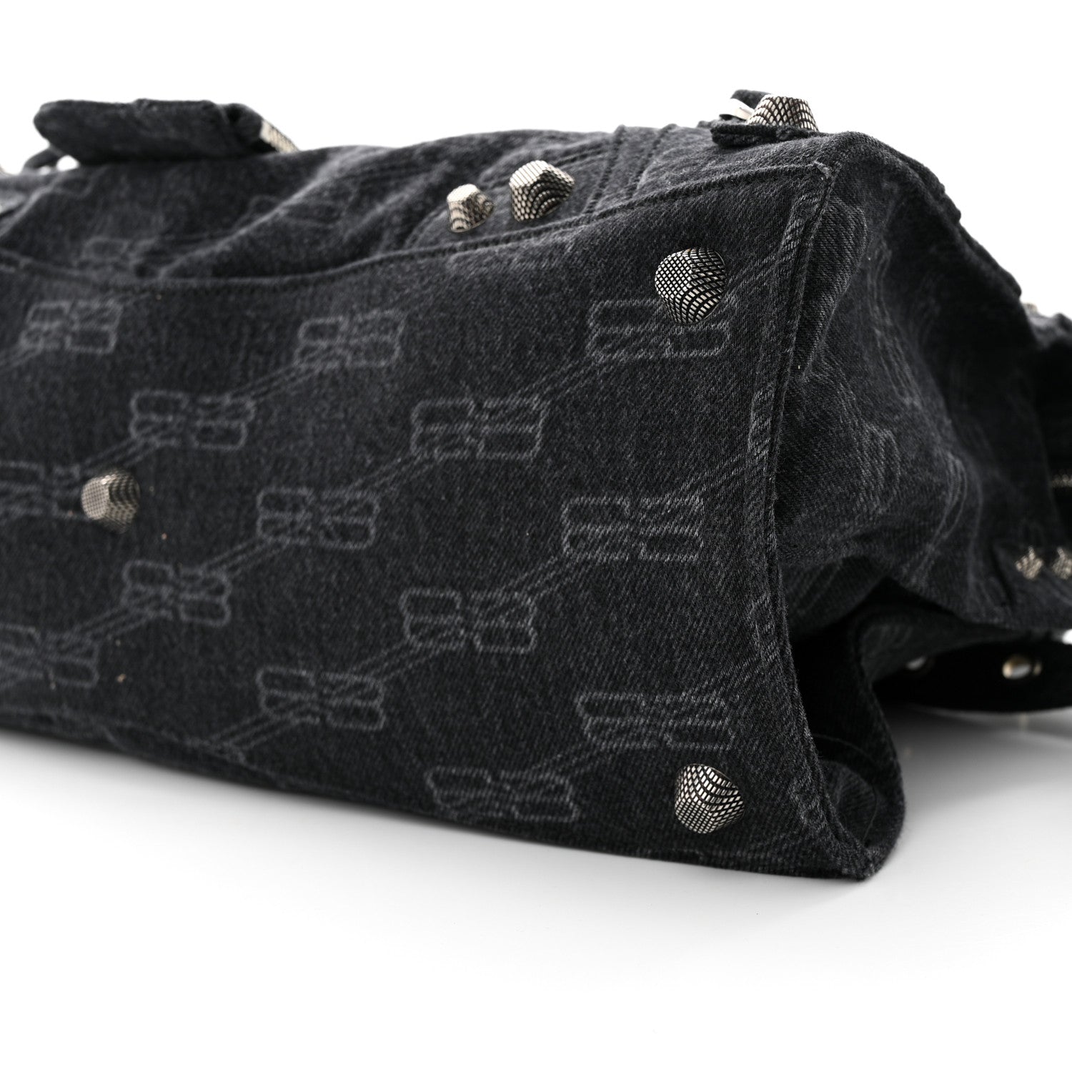 Balenciaga Washed Denim BB Monogram Neo Cagole City Handbag Black 10 of 11