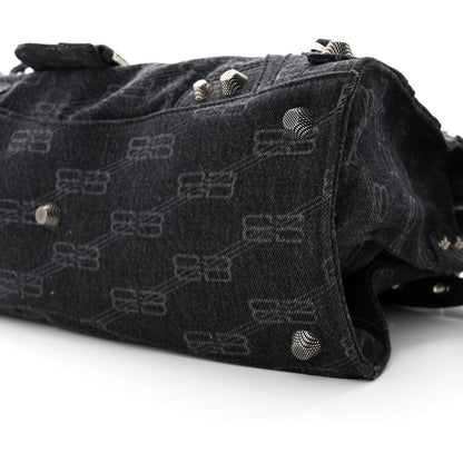 Balenciaga Washed Denim BB Monogram Neo Cagole City Handbag Black 10 of 11