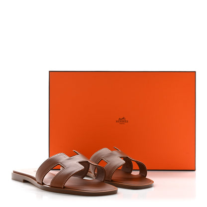 Hermes Box Calfskin Oran Sandals 37 Gold 9 of 9
