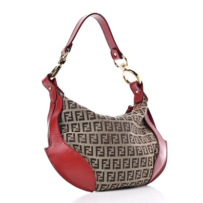 Fendi Zucchino Cuoio Chef Pocket Shoulder Bag Mogano Panna Rosso 3 of 11