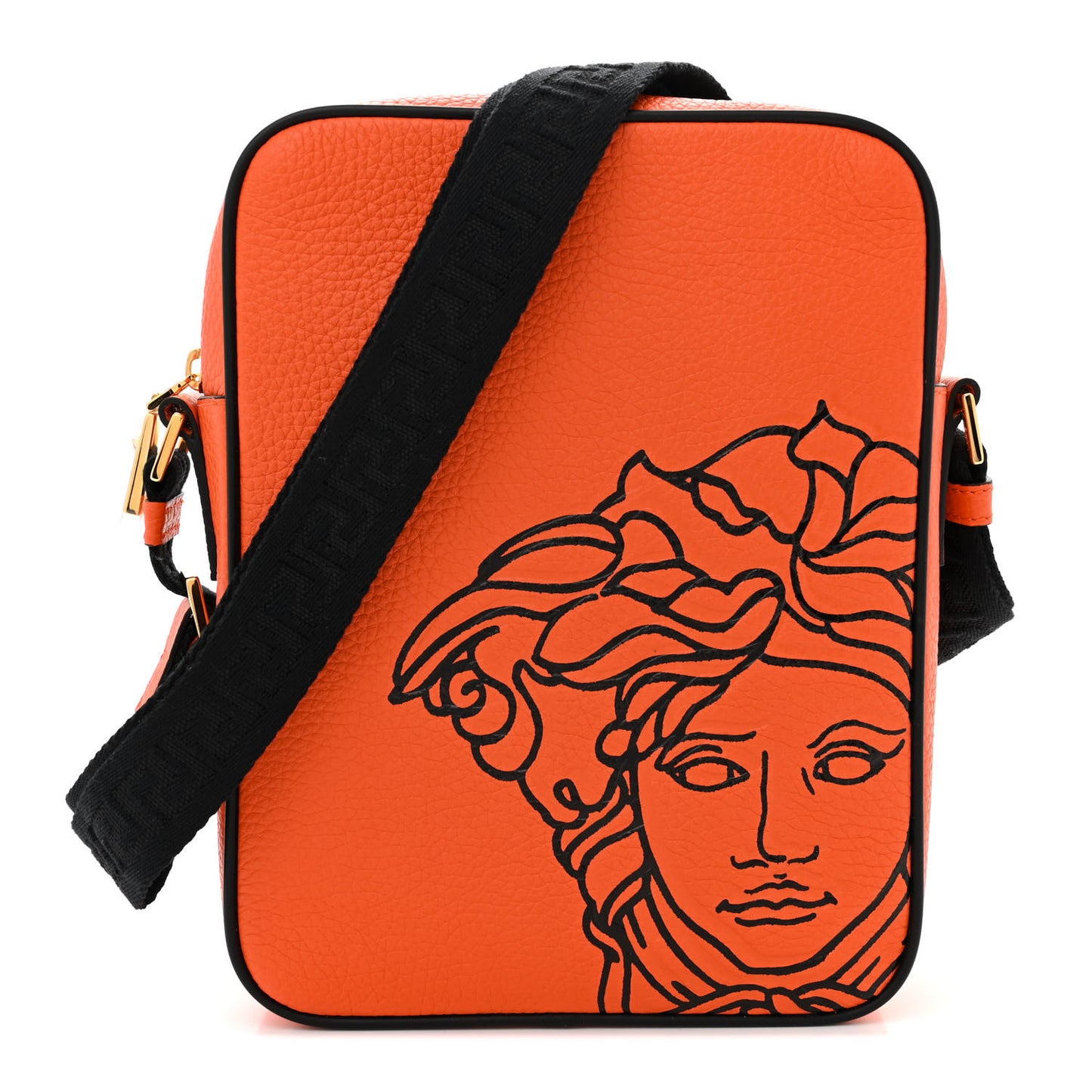 Grained Calfskin Messenger Bag Orange