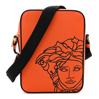 Versace Grained Calfskin Messenger Bag Orange 1 of 9