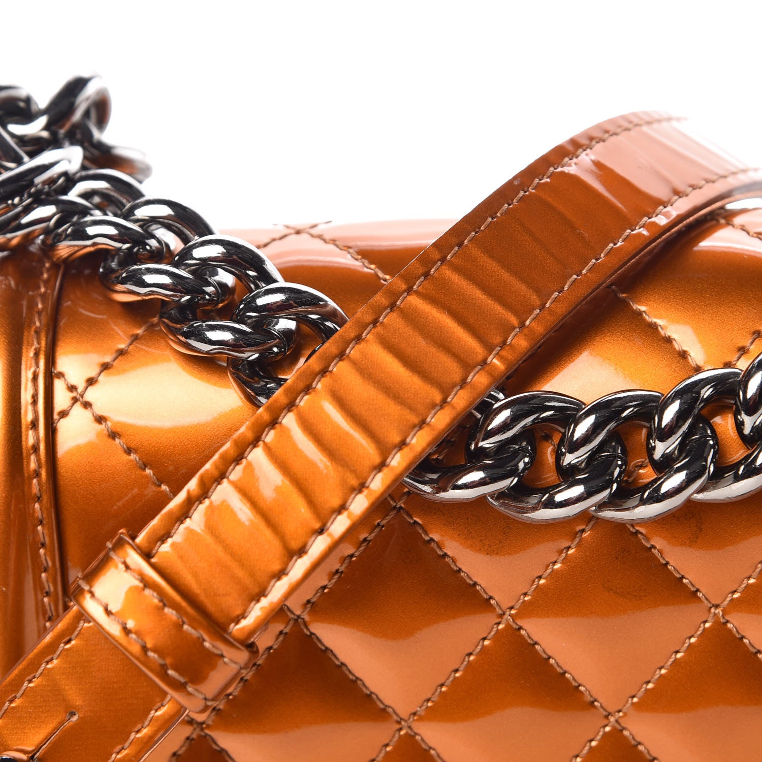 Chanel Metallic Patent Calfskin Quilted Small Boy Flap Orange 11 of 11