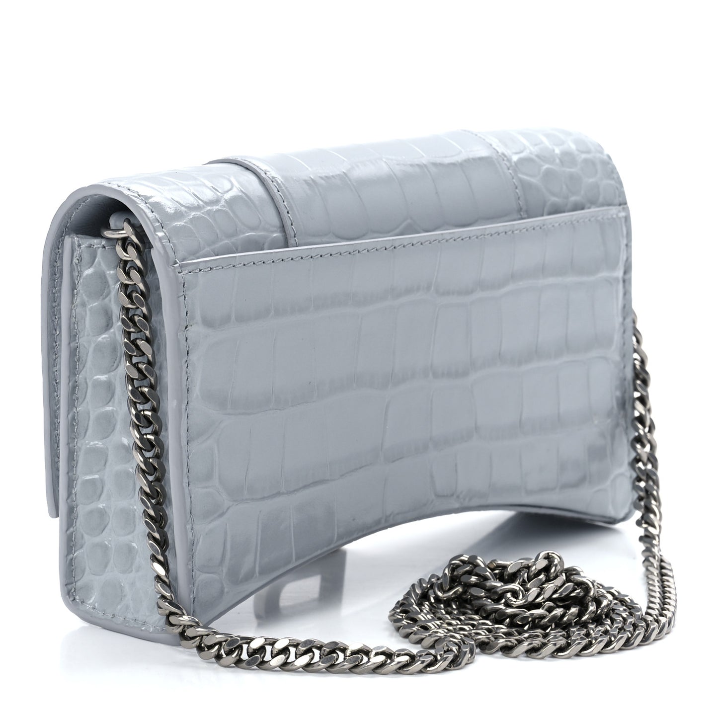 Shiny Calfskin Crocodile Embossed Hourglass Chain Bag Grey