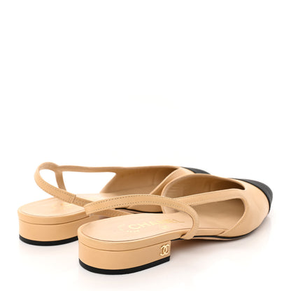 Chanel Goatskin Grosgrain Cap Toe CC Slingback Sandals 37 Beige Black 4 of 15