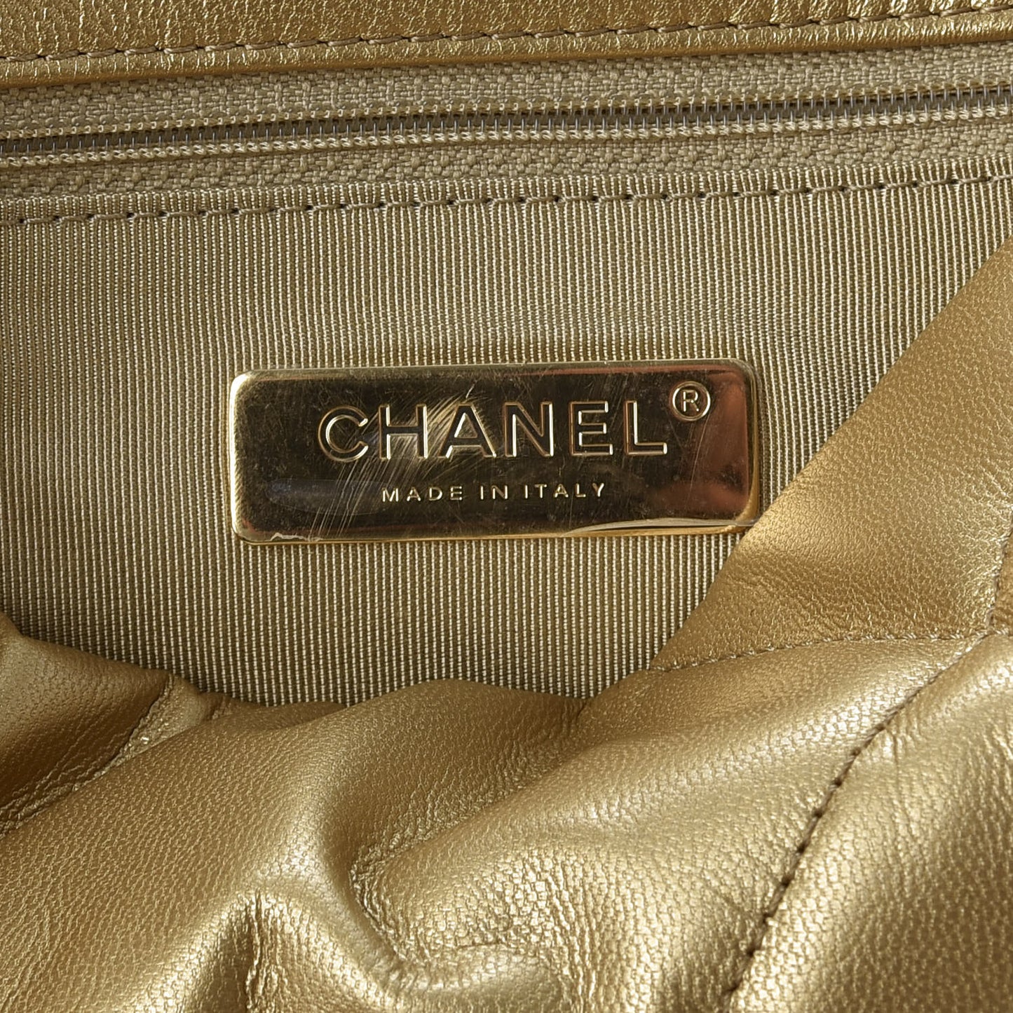 Metallic Goatskin Quilted Medium 19 Flap Gold