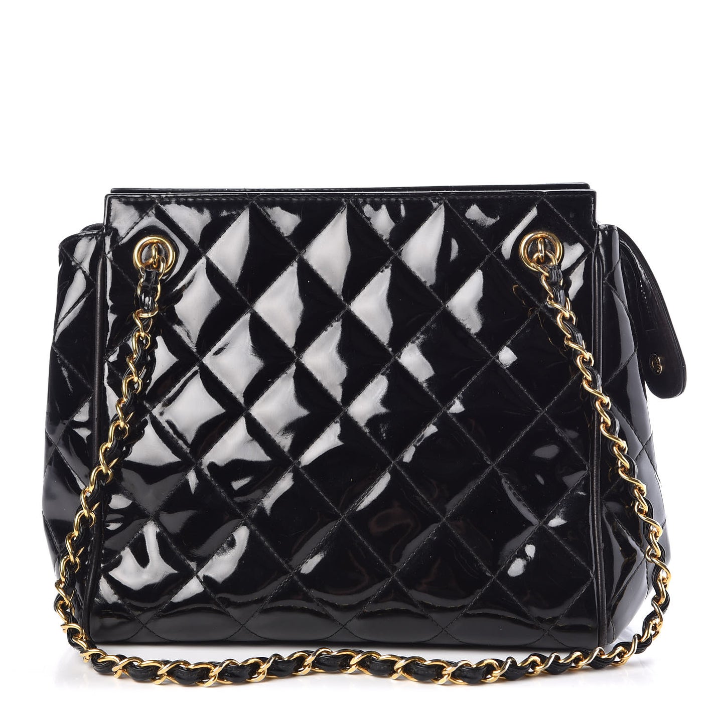 Patent Quilted Tote Black