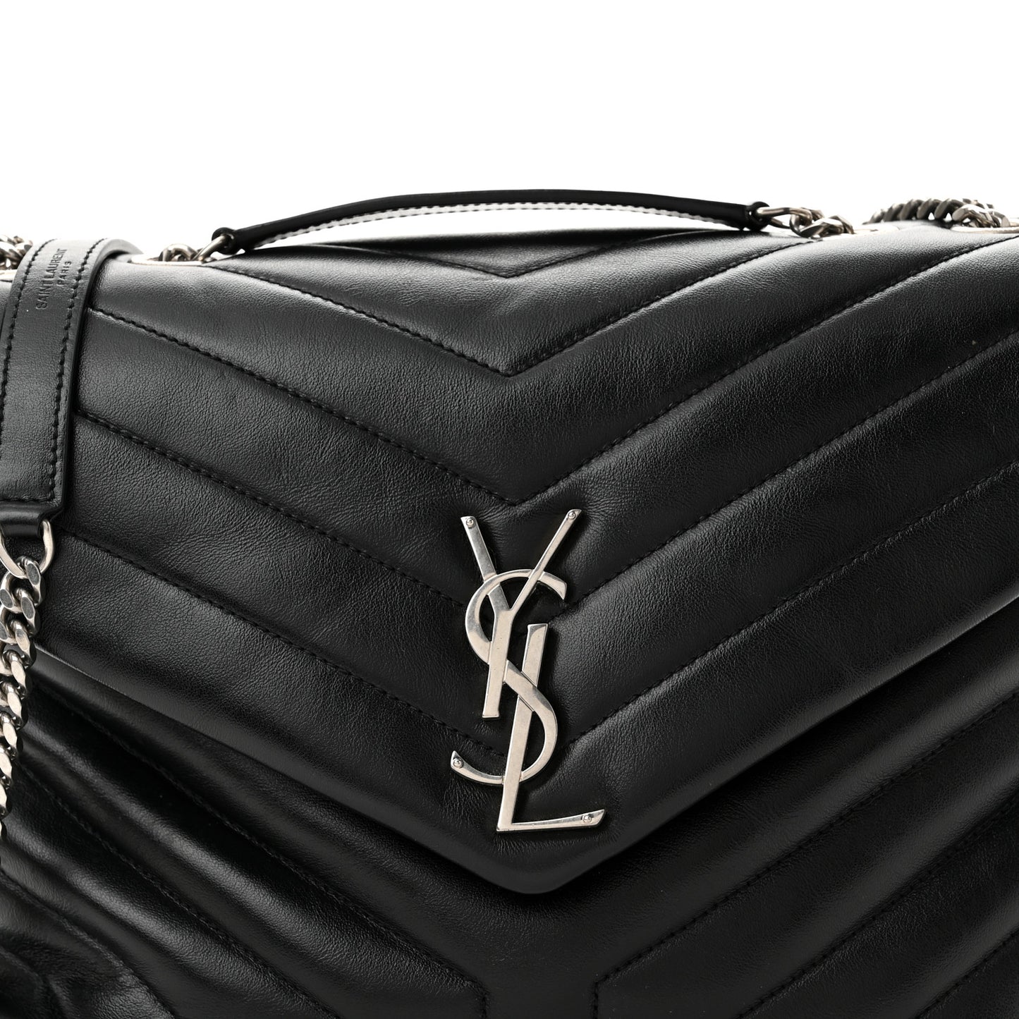 Calfskin Y Quilted Monogram Medium Loulou Chain Satchel Black