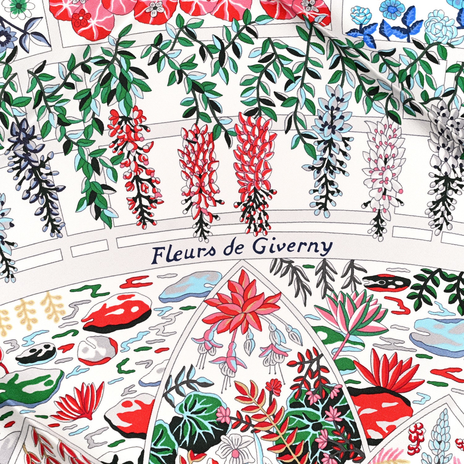 Hermes Silk Fleurs De Giverny Scarf 90 White Rouge Bleu 6 of 6