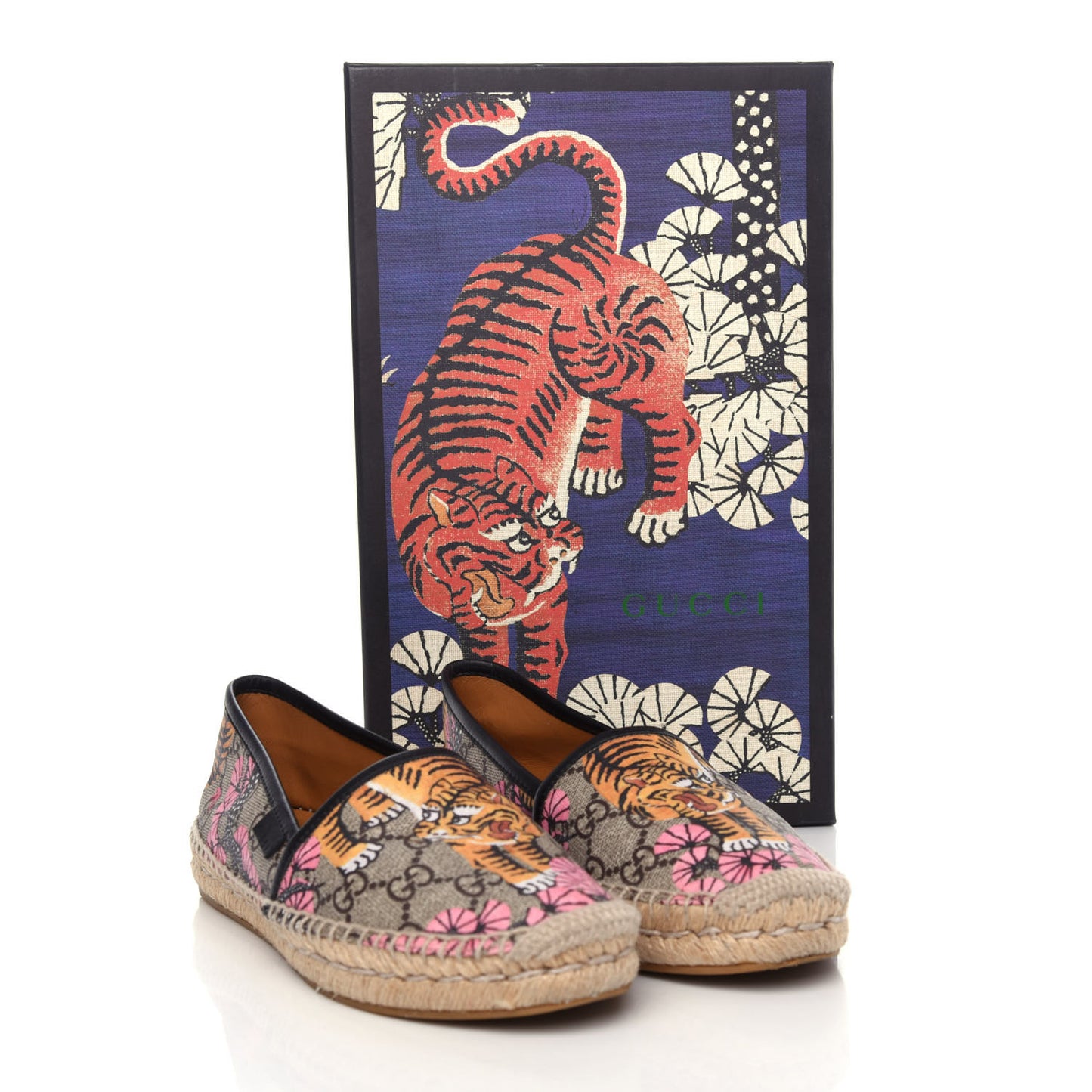 GG Supreme Monogram Bengal Espadrilles 36.5 Beige Crop Pink