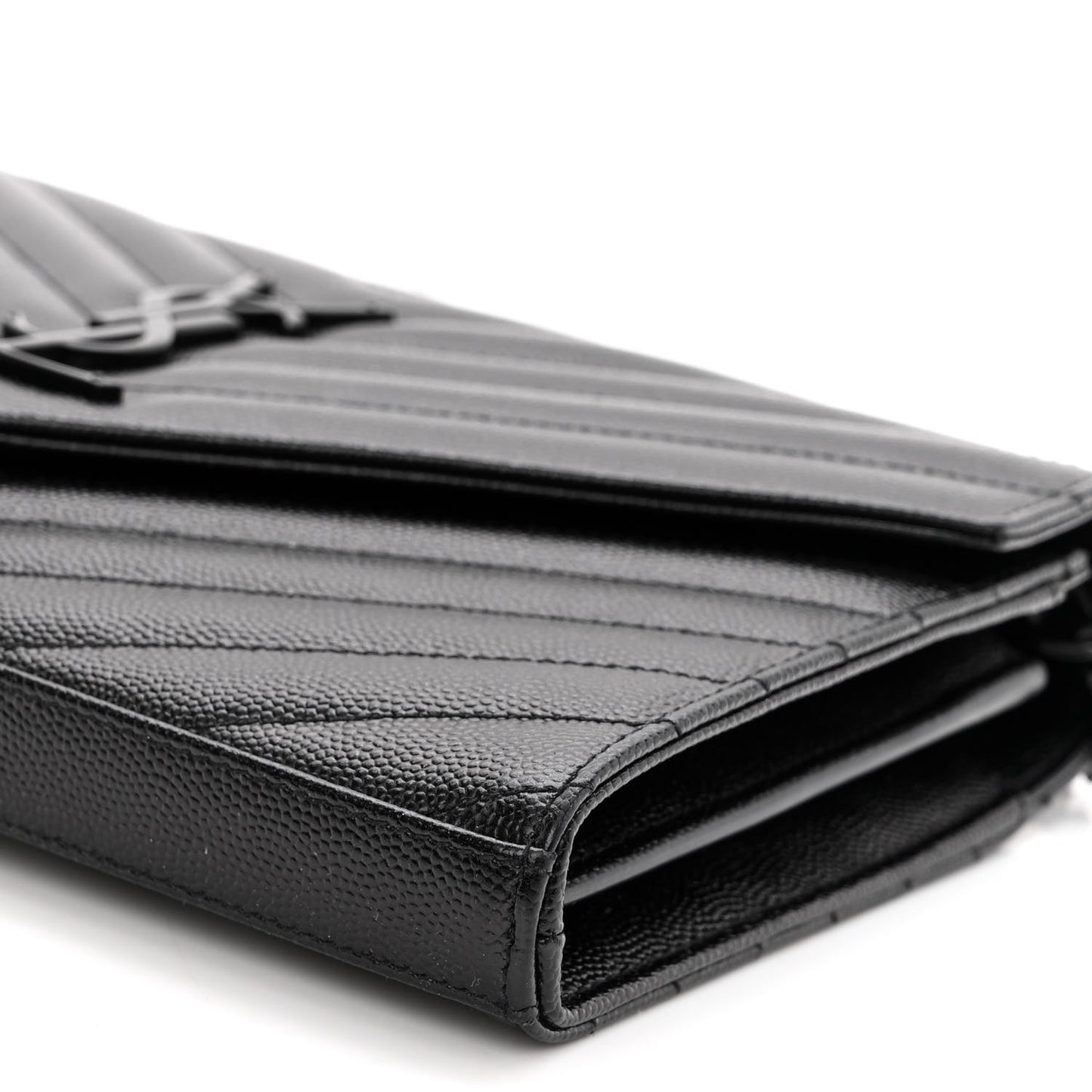 Grain De Poudre Matelasse Chevron Monogram Monochrome Chain Wallet Black