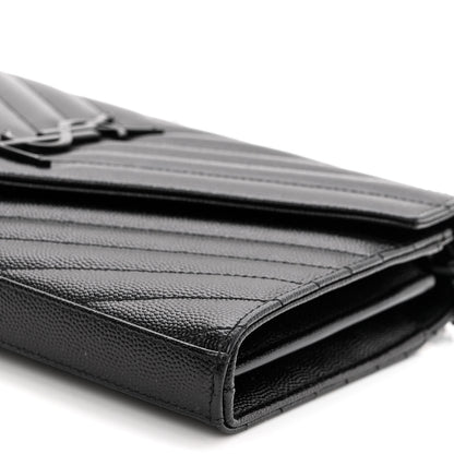 Saint Laurent Grain De Poudre Matelasse Chevron Monogram Monochrome Chain Wallet Black 9 of 9