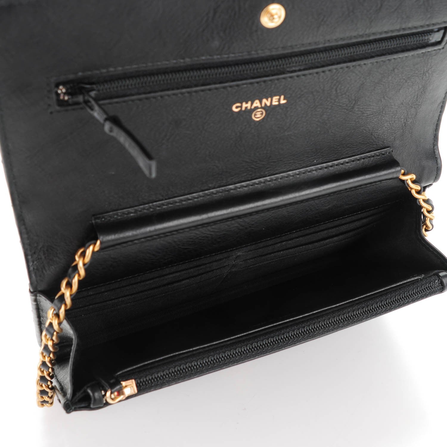 Chanel Calfskin Chevron Wallet On Chain WOC Black 5 of 8