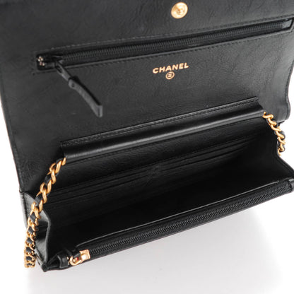 Chanel Calfskin Chevron Wallet On Chain WOC Black 5 of 8