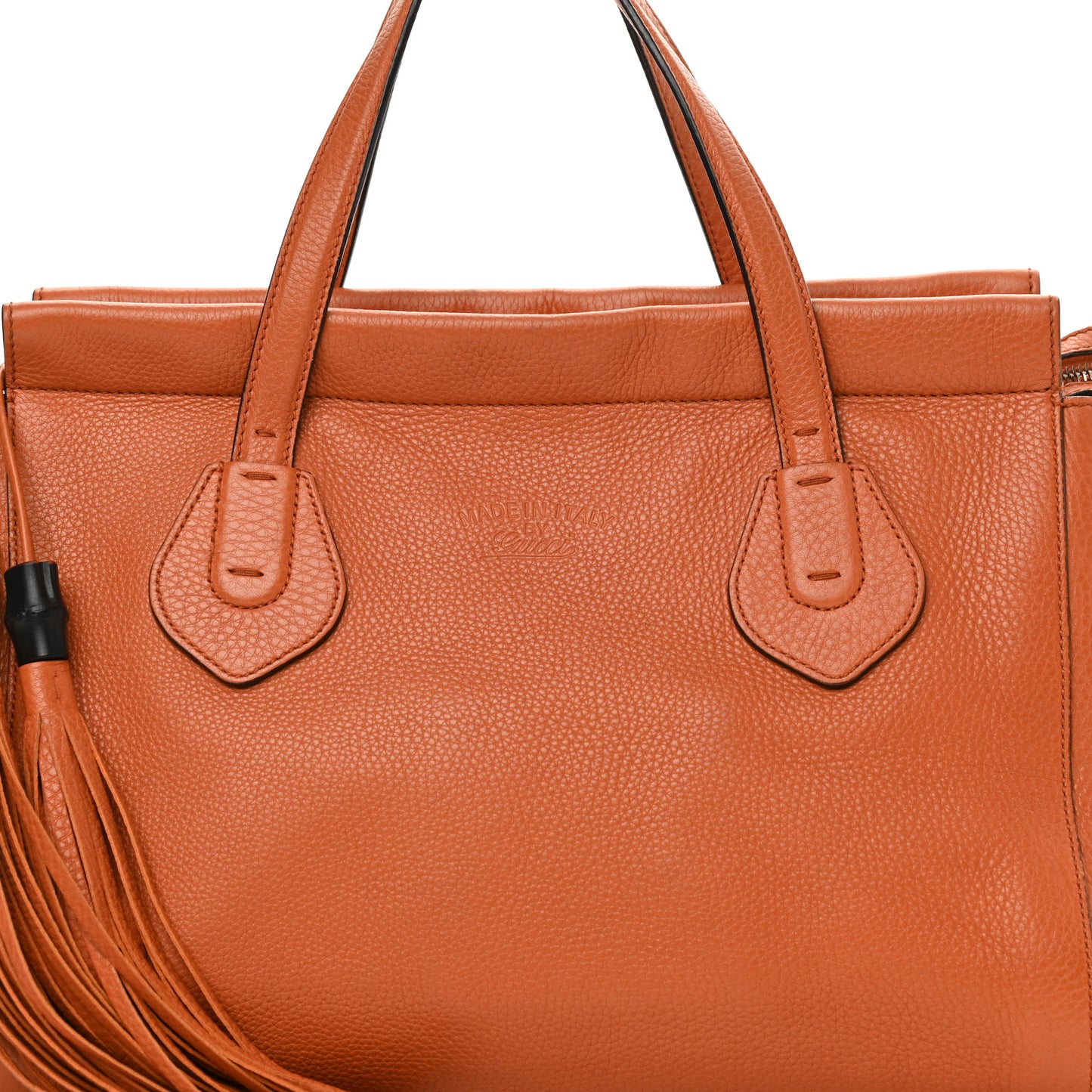 Pebbled Calfskin Large Lady Tassel Top Handle Bag Orange