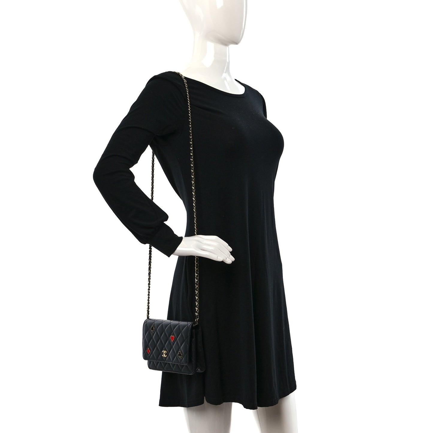 Lambskin Quilted Enamel Coco Casino Wallet On Chain WOC Black