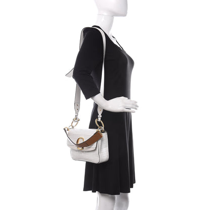 Chloe Calfskin Crocodile Embossed Small C Double Carry Brilliant White 2 of 12