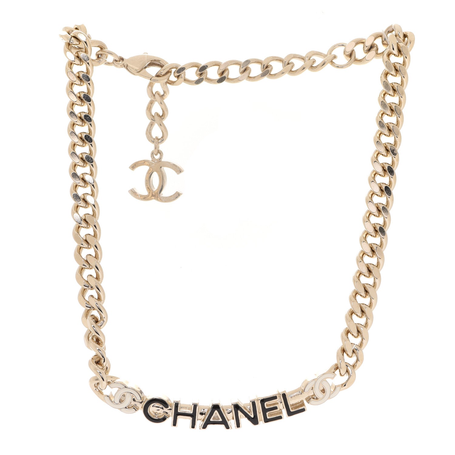 Chanel Enamel Metal Logo Choker Necklace Gold White Black 3 of 6