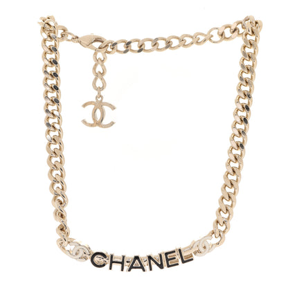 Chanel Enamel Metal Logo Choker Necklace Gold White Black 3 of 6