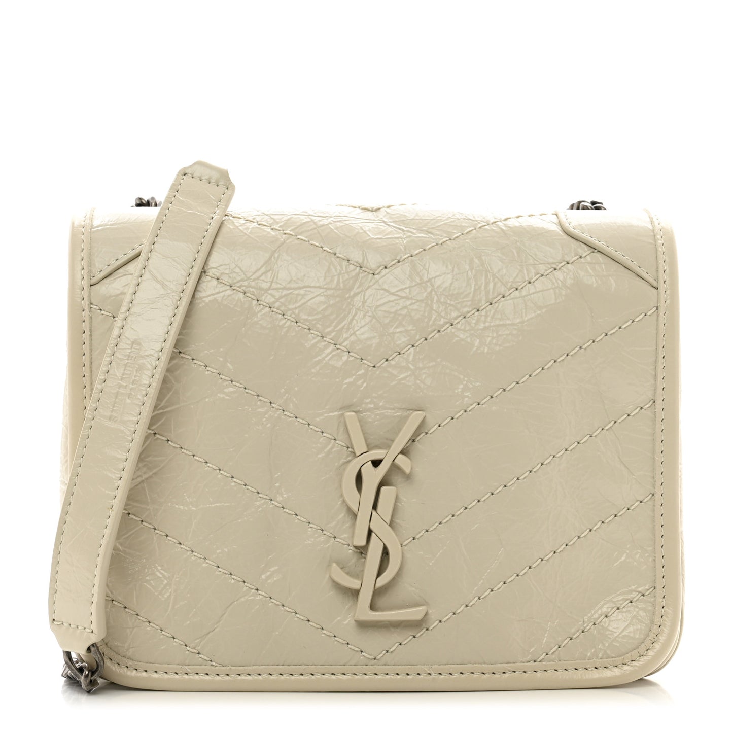 Crinkled Calfskin Matelasse Monogram Niki Chain Wallet Crema Soft