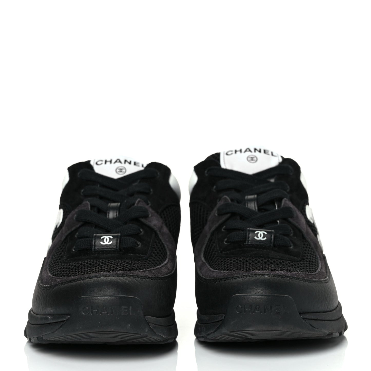 Mesh Suede Grained Calfskin Womens CC Sneakers 37.5 Black White