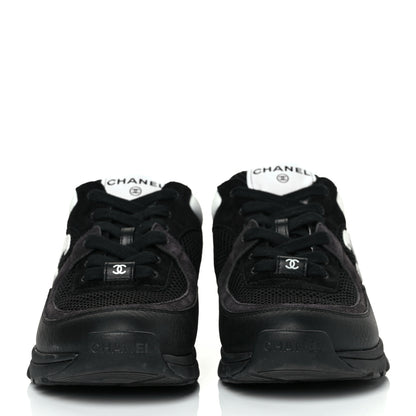 Chanel Mesh Suede Grained Calfskin Womens CC Sneakers 37.5 Black White 2 of 9