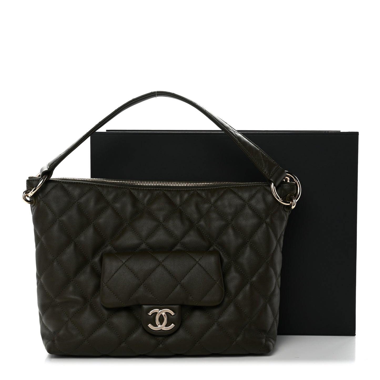 Calfskin Quilted Coco Mellow Hobo Khaki