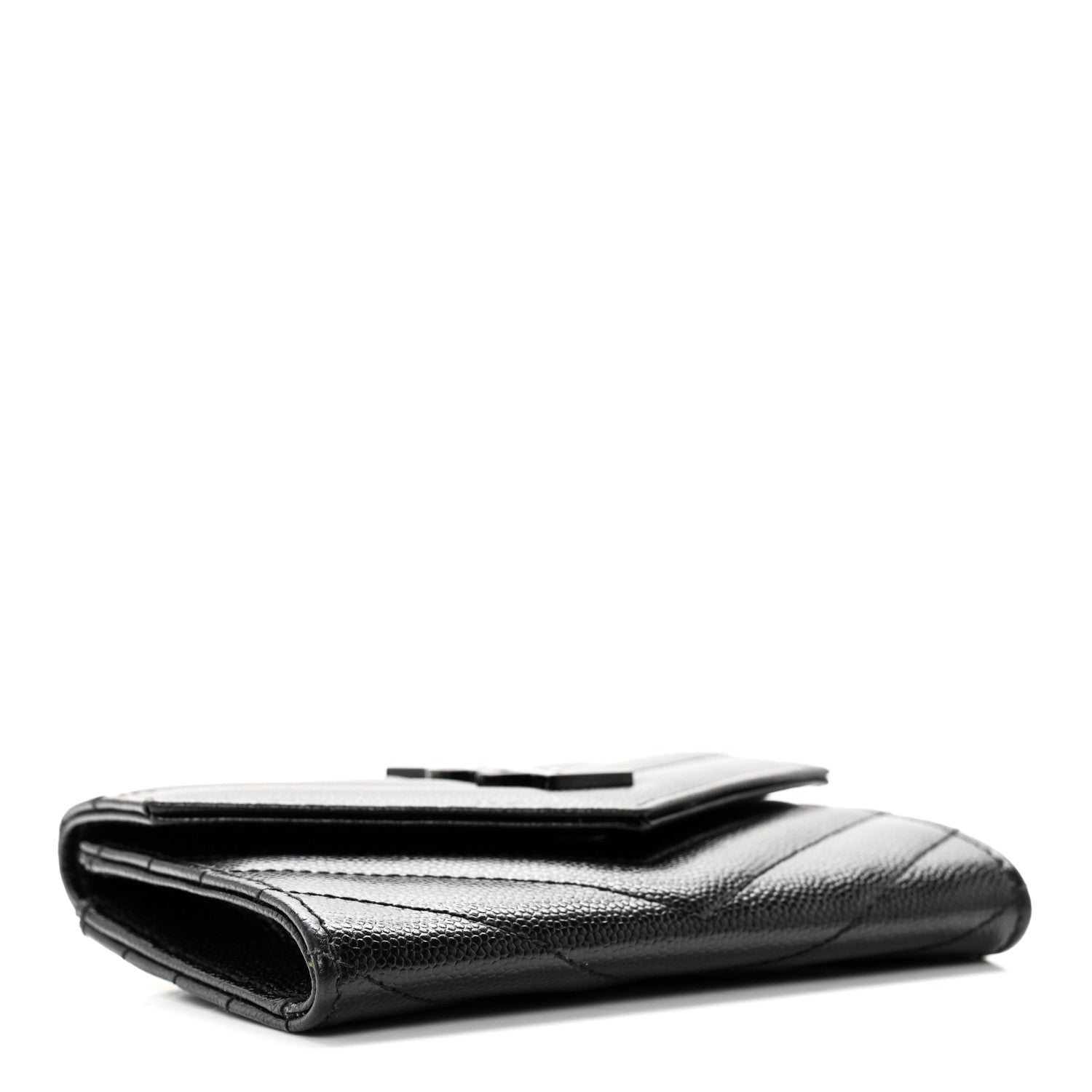 Saint Laurent Grain De Poudre Matelasse Chevron Small Monochrome Monogram Envelope Wallet Black 4 of 11