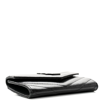 Saint Laurent Grain De Poudre Matelasse Chevron Small Monochrome Monogram Envelope Wallet Black 4 of 11