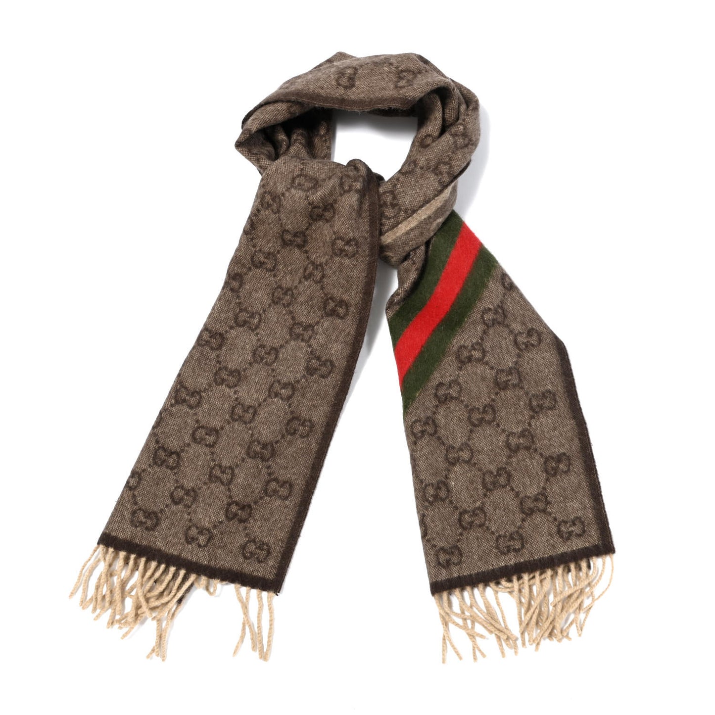 Wool Angora Monogram Web Scarf Dark Brown