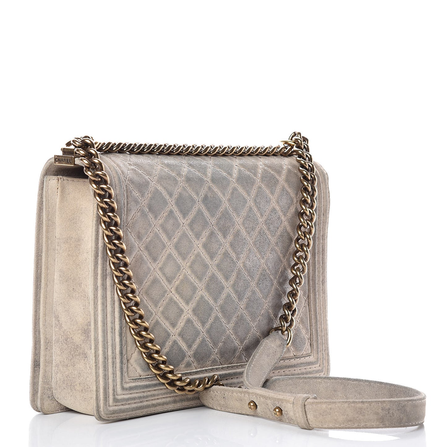 Iridescent Calfskin Quilted Large Boy Flap Beige