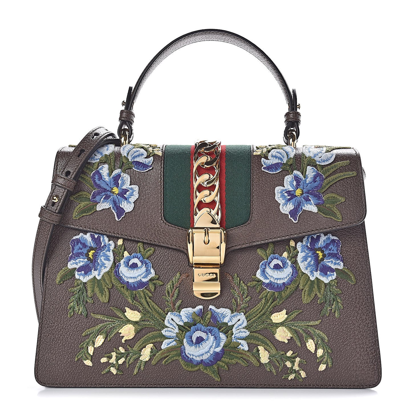 Calfskin Embroidered Medium Sylvie Top Handle Bag New Acero Multicolor